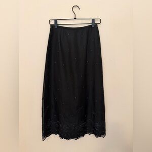 Vtg Ann Taylor Black Silk Beaded Skirt Sz 4P Whimsigoth Y2K 90s Minimalist
